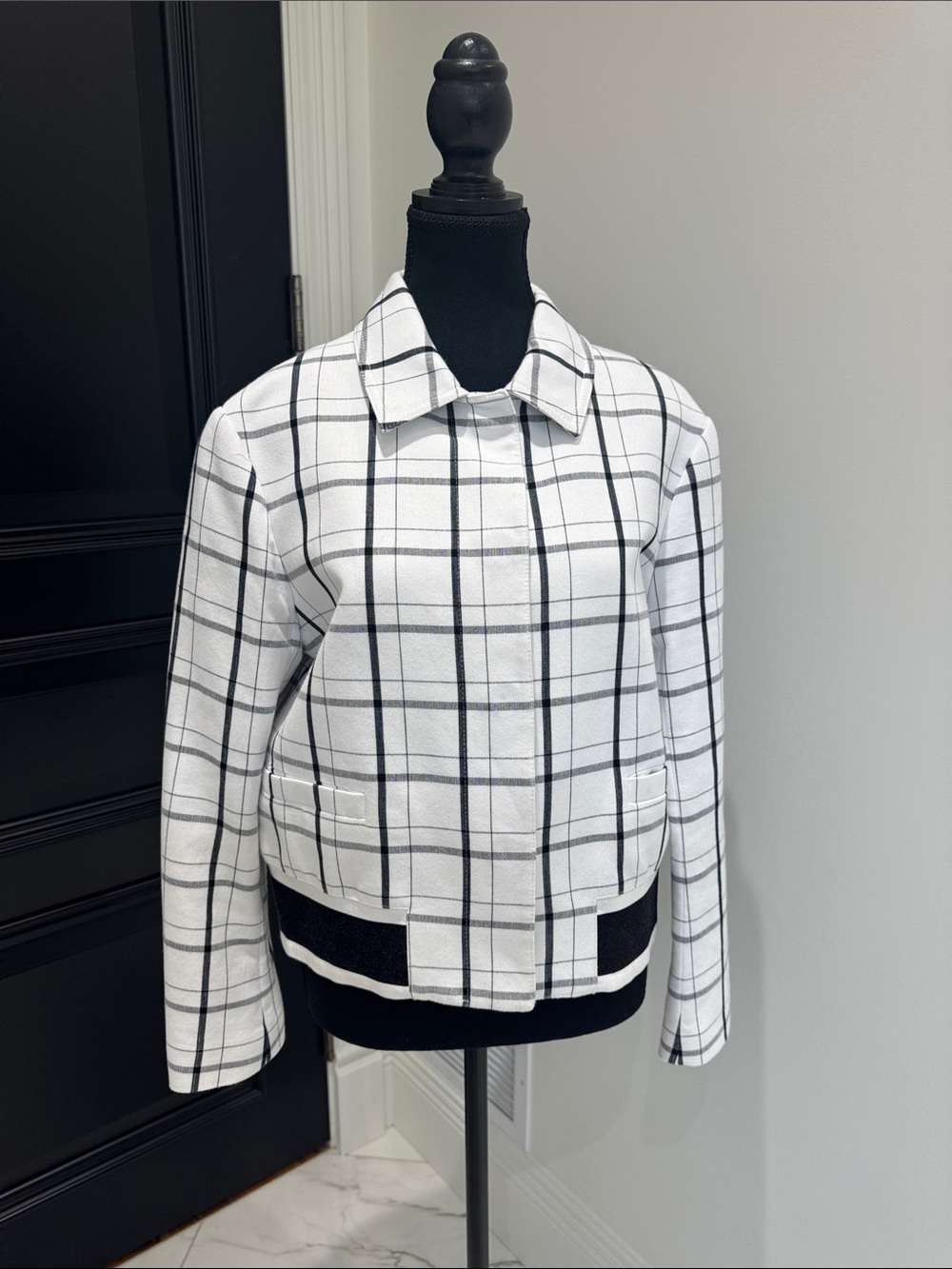 Women's White Windowpane Plaid Blazer Jacket